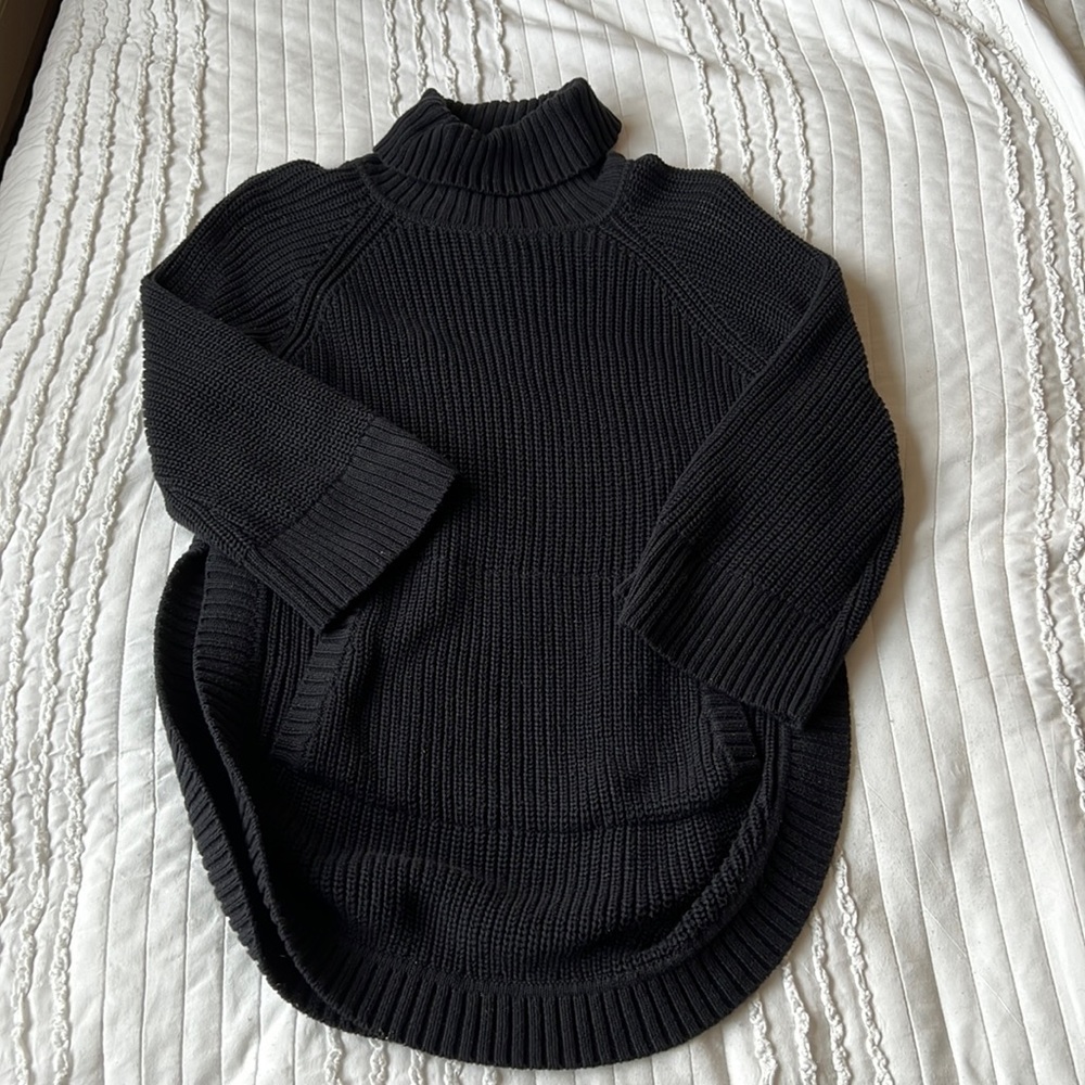 UGG Raelynn Black Turtleneck Sweater Poncho Wool Blend Kangaroo Pocket XS